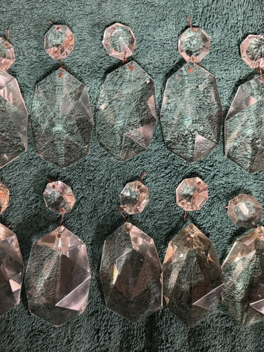 10 Antique Heavy Lead Crystal 3” Chandelier Prisms, Buttons, Rare Matching